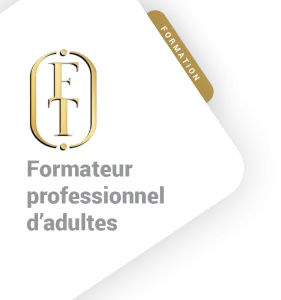vignette avec languette formation et logo ftraining avec titre de la formation formateurs professionnel d'adultes